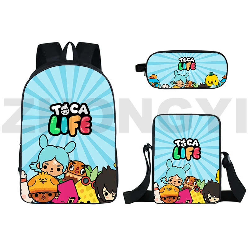 New Anime Toca Life World Game 3D Zaini Teens Girl 3 Set Toca Boca Print Pattern Bookbag Cute Cartoon Canvas Bags For Women