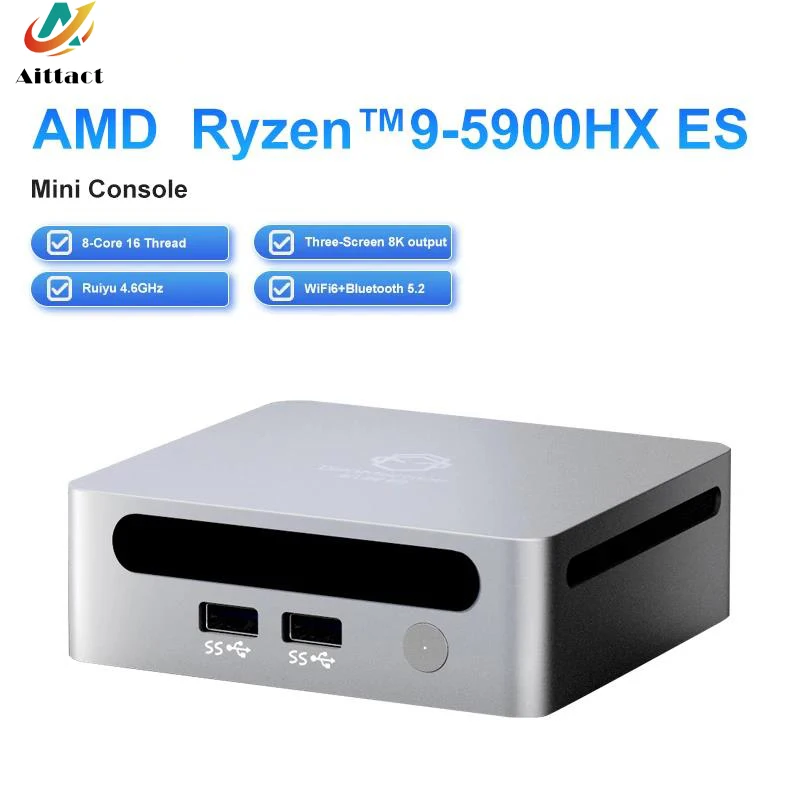 Aittact Nuovo Mini Pc Ryzen 9 5900Hx Es/Ryzen 7 5800H Windows 11 Ddr4 Max 64Gb Wifi6 Rtl8852, Bt5.2 Mini Pc Computer Da Gioco Fai Da Te