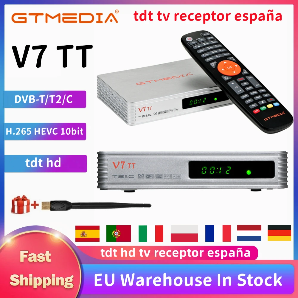 Gtmedia V7Tt Dvb-T/T2 Ricevitore Tv Digitale Terrestre H.265 Hevc 10Bit Tuner Full Hd Tdt Dvb-C Decoder Tdt Hd Tv Recettore Qing