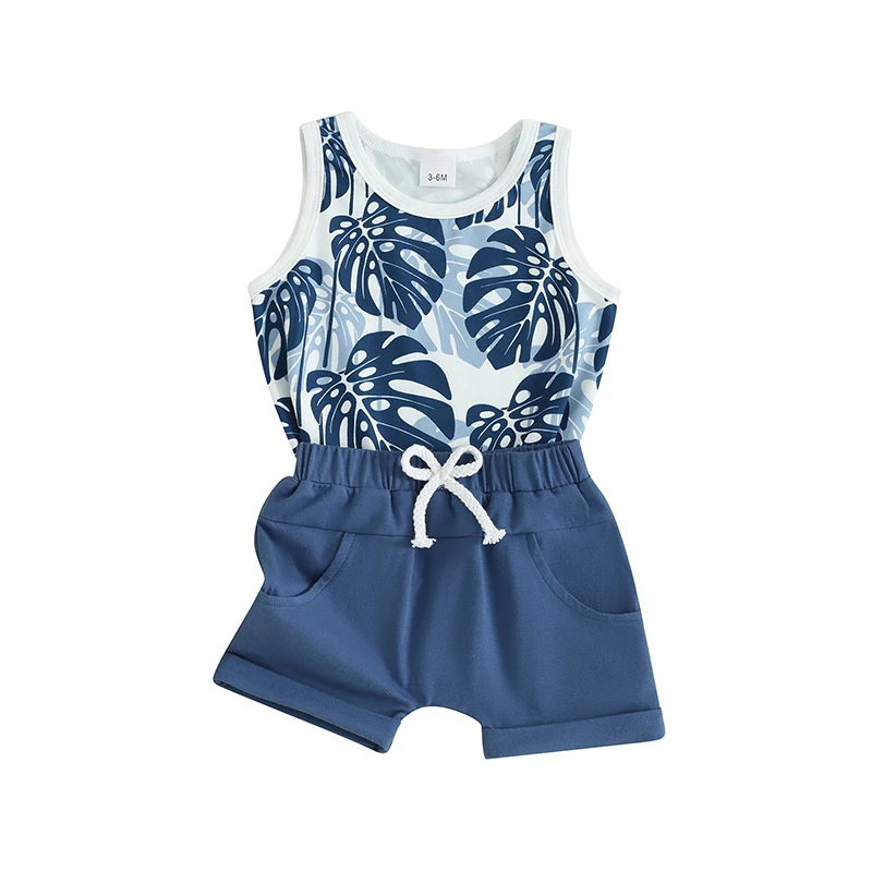 Neonato Bambino Neonato Vestiti Estivi Canotta Da Spiaggia Con Stampa Albero Di Mare E Pantaloncini Da Spiaggia Elastici Completi Estivi