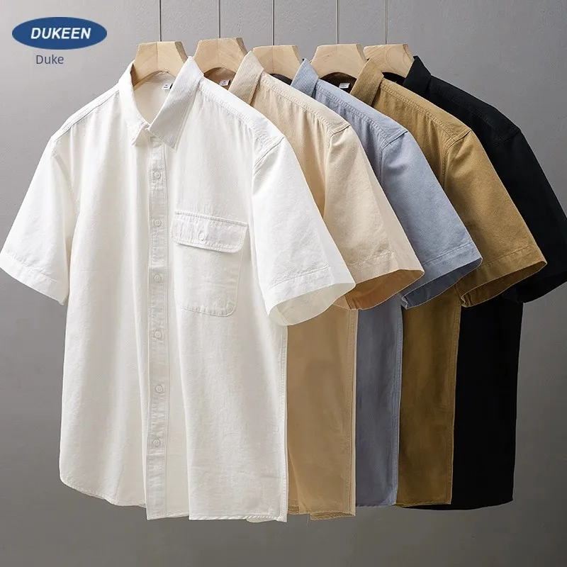 En American Work Camicia Bianca Casual Allentata In Puro Cotone Estivo A Maniche Corte Moda Uomo