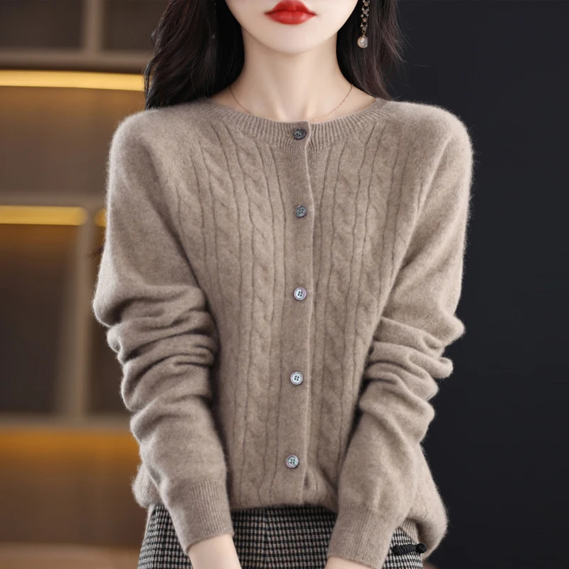 100% Cashmere Maglione Donna Autunno E Inverno Nuovo Cardigan Girocollo Donna Scava Fuori Maglione Di Cachemire Donna Vestibilità Ampia