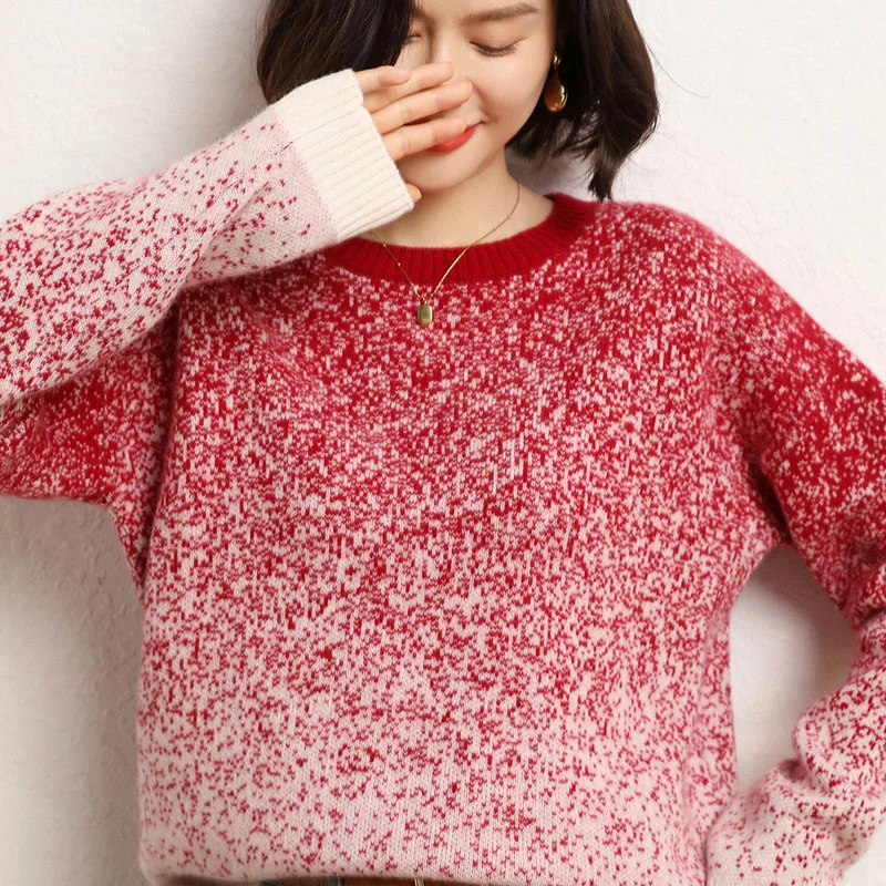 Maglione Donna Inverno Nuova Moda Colore Sfumato Addensare Pullover 100% Cashmere Maglioni Donna Maglione Lavorato A Maglia Sciolto Manica Lunga