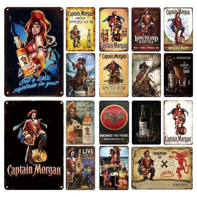 Vintage Bere Rum Captain Morgan Segni Di Latta Poster Decorazione Della Parete Retro Metal Sign Havana Club Bacardi Kraken Placca Bar Cucina
