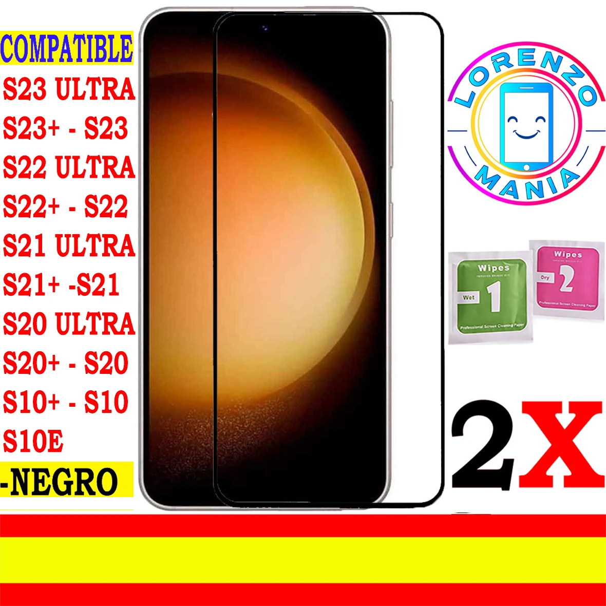 2 Proteggi Schermo In Vetro Temperato Compatibile Samsung Galaxy S23 Ultra, S23 Plus, S23, S23, S22 Ultra, S22 Plus, S22, S21 Ultra, S21 Plus, S21, S2