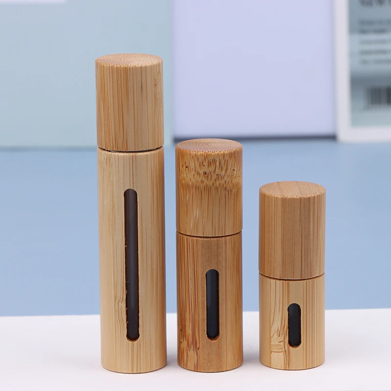 1 Pz Bambù Roll-On Bottiglia 3/5/10Ml Rullo Di Legno Olio Essenziale Lucidalabbra Tubo Riutilizzabile Barattolo Vuoto Contenitore Di Vetro Fiala Di Pr