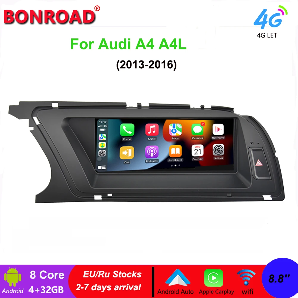 Bonroad Audi A4 8.8 "Ips Android 12 Lettore Multimediale Per Auto Per Audi A4 B8 2013-2016 Autoradio Navigazione Gps Carplay Schermo Diviso