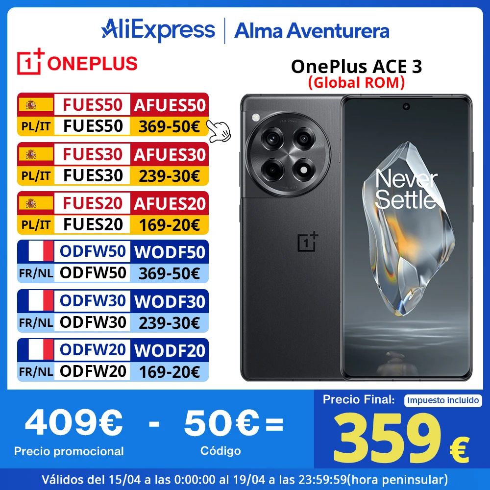 Rom Globale Oneplus Ace 3 Oneplus 12R Snapdragon 8 Gen 2 Display Amoled Da 6,78'' 120 Hz Batteria Supervooc Da 5500 Mah 100W Fotocamera Da 50Mp