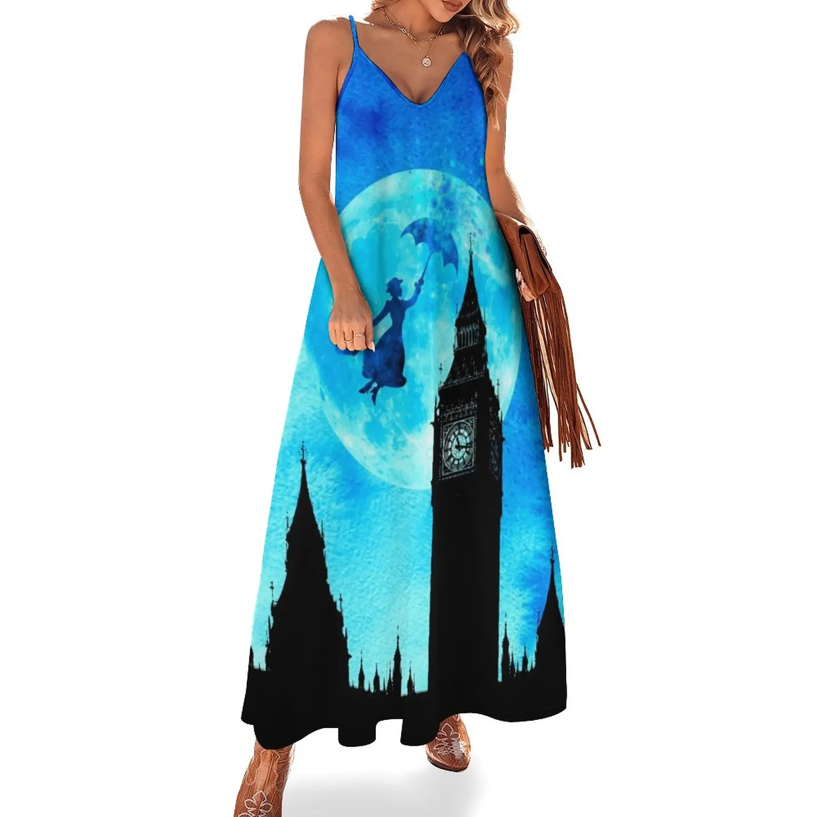 Magical Acquerello Night - Mary Poppins Abito Senza Maniche Abito Lungo Eleganti Completi Da Donna Abiti Donna Estate 2024