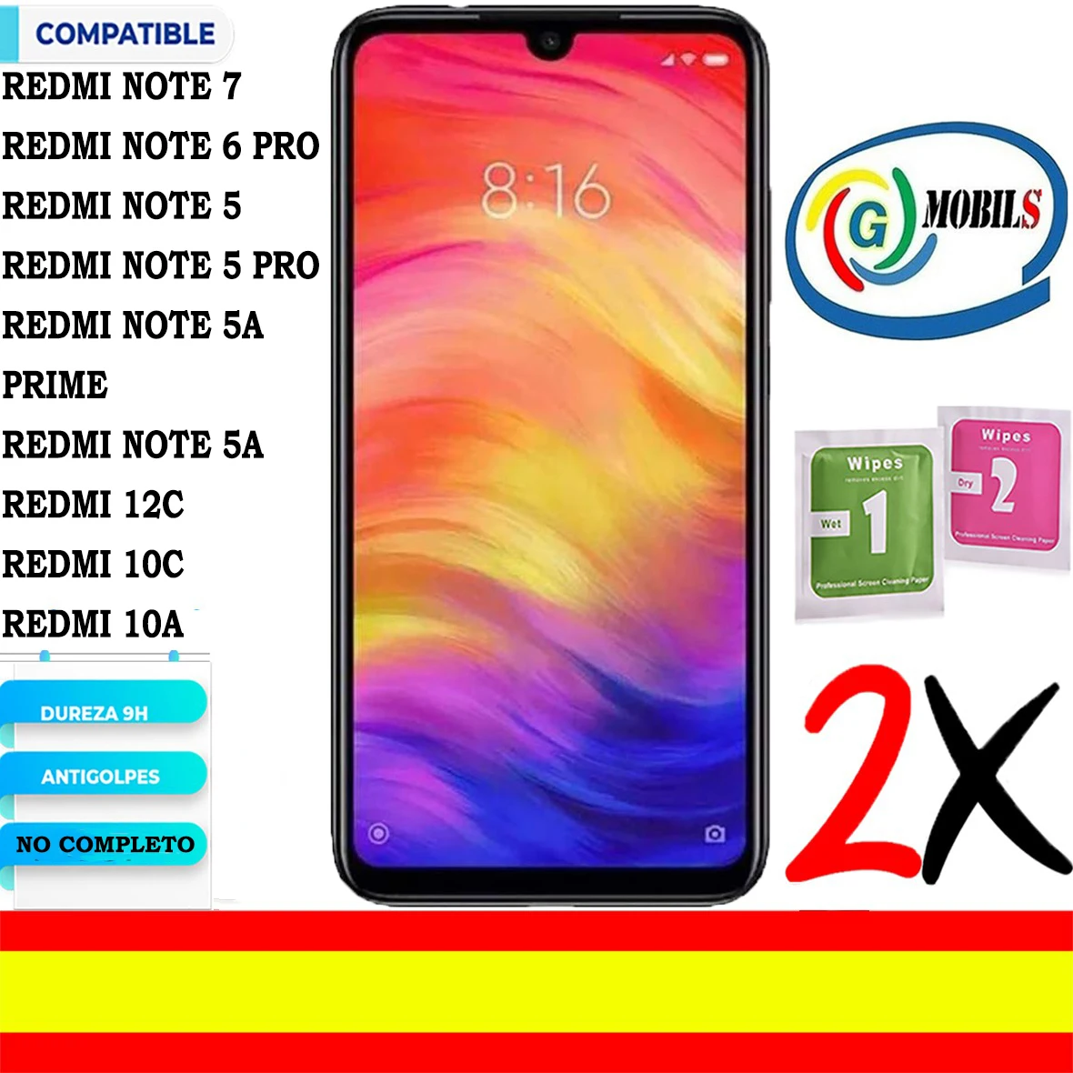 2 X Compatibile Xiaomi Redmi Note 7, Redmi Note 6 Pro, Redmi Note 5, Redmi Note 5 Pro, Redmi Note 5 Pro, Redmi Note 5A Prime, Redmi 12C, Redmi 10C, Ve