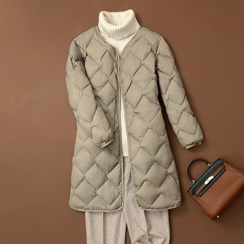 Autunno Inverno Donna Caldo Piumino Oversize Leggero Sottile Piumino D'Anatra Bianco Donna Casual Allentato Lungo Piumino Parka Outwears