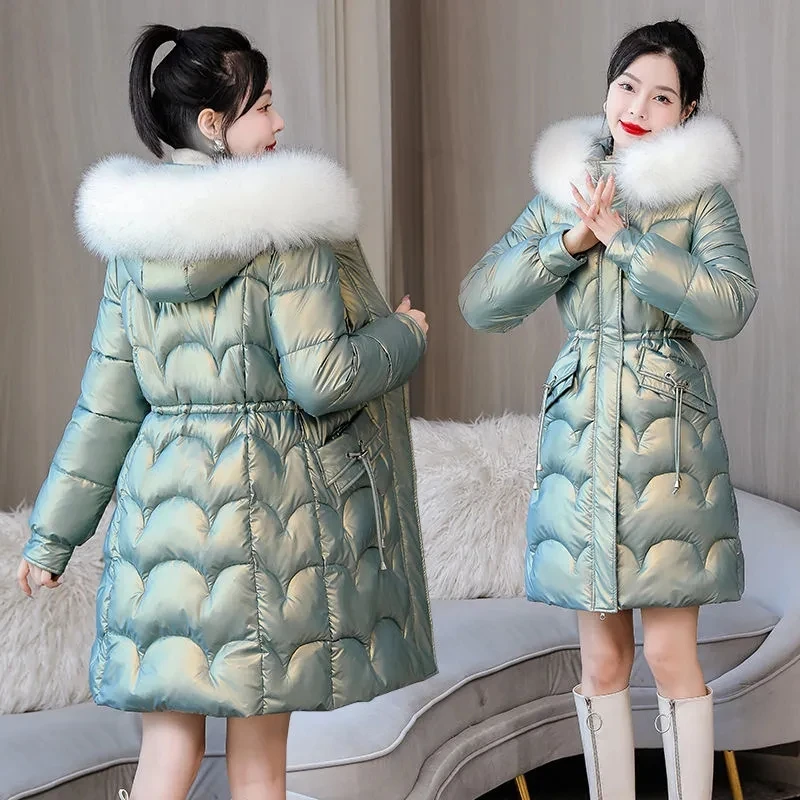 2023 Inverno Nuova Giacca Parka Donna Cappotto Collo Di Pelliccia Cappotto Con Cappuccio Giacca Femminile Spessa Caldo Cotone Imbottito Piumino Parka 