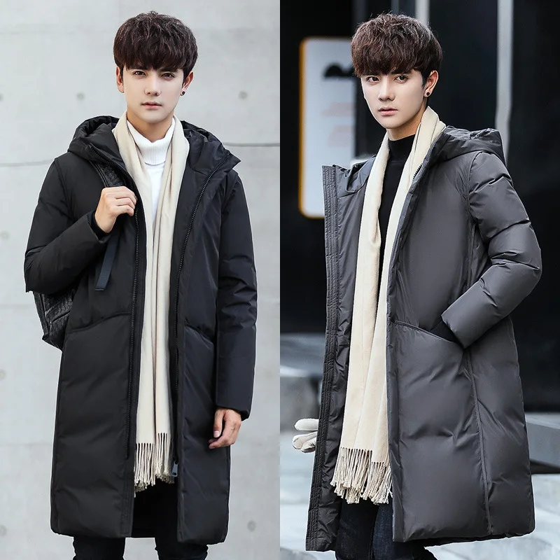Piumino Lungo Con Cappuccio Da Uomo Slim Versione Coreana Cappotto Da Uomo Caldo Con Cappuccio Bianco Piumino D'Anatra Piumino Da Esterno Giacca A Ven