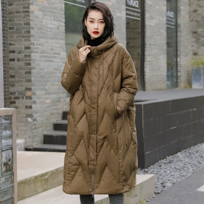 Cappotto Lungo Allentato Da Donna 90% Piumino D'Anatra Bianco Donna 2023 Cappotto Invernale Femminile Piumino Invernale Con Cappuccio Parka Di Piume