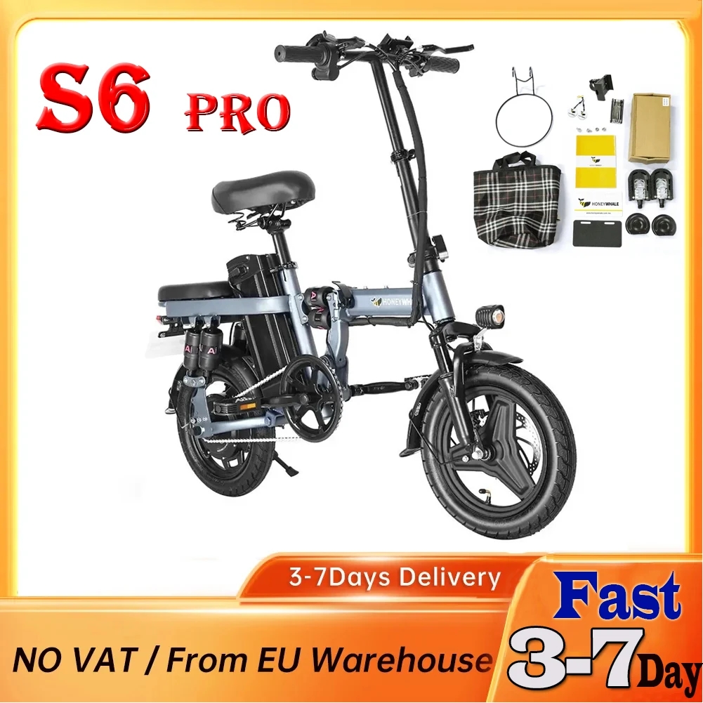 Honey Whale S6 Pro Bici Elettrica Per Adulti 14*2.125 Pollici Pull 350W Motore Brushless 35 Km/H Velocità Massima 48V 15Ah Batteria 45-55Km Bicicletta