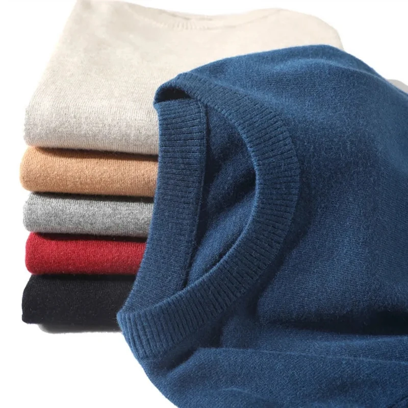 Maglione Misto Cashmere Abbigliamento Uomo Pullover Primavera O-Collo Maglioni Tinta Unita Maglione Inferiore Lavorato A Maglia Maschile Top