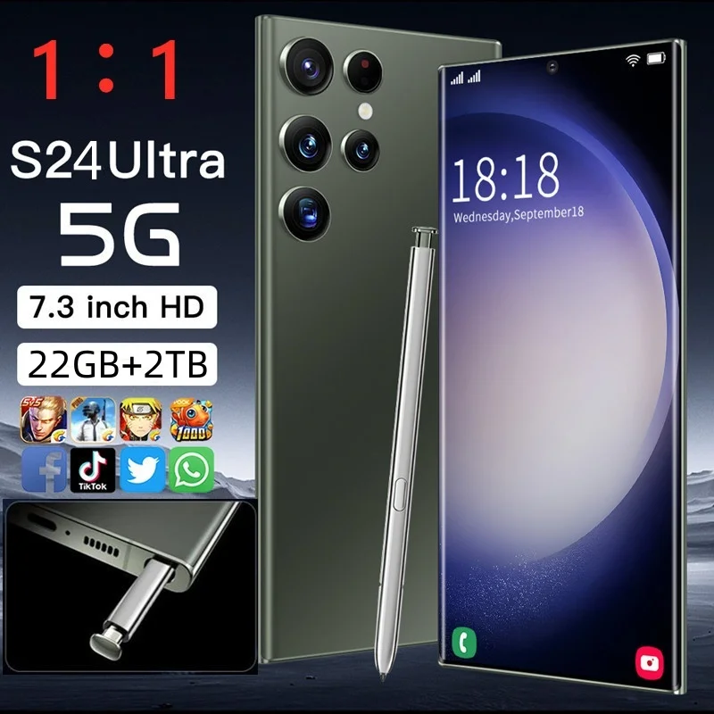 S24 Ultra Cellulari 7.3 Smartphone Con Schermo Hd Originale 22Gb + 2Tb 4G 5G Dual Sim Celulares Android Sbloccato 7000Mah S23 Ultra