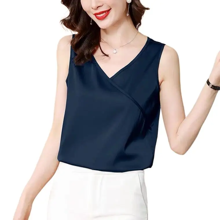 Camicia Selvaggia Di Base Con Scollo A V Bianca Camicia A Canotta Da Donna Stile Sexy Senza Maniche In Seta Di Ghiaccio 2024 Canotte Da Donna Estive C