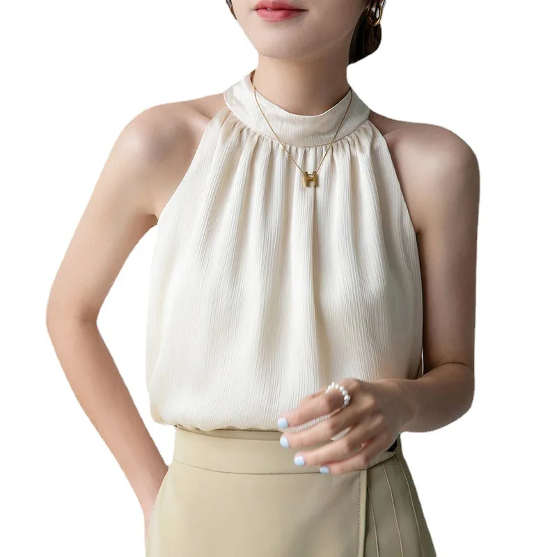 2024 Halter Canotte Senza Maniche Donna Estate Slim Fit Gilet Canotte Camicetta Camicia In Chiffon Camicie Eleganti Chic Femminili