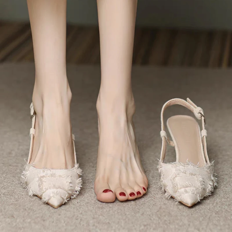 2024 Estate Punta A Punta Tacchi Alti Donna Sandali Scarpe Tacchi A Spillo Sexy Slingback Designer Shallow Mules Dress Zapatos Mujer Pumps