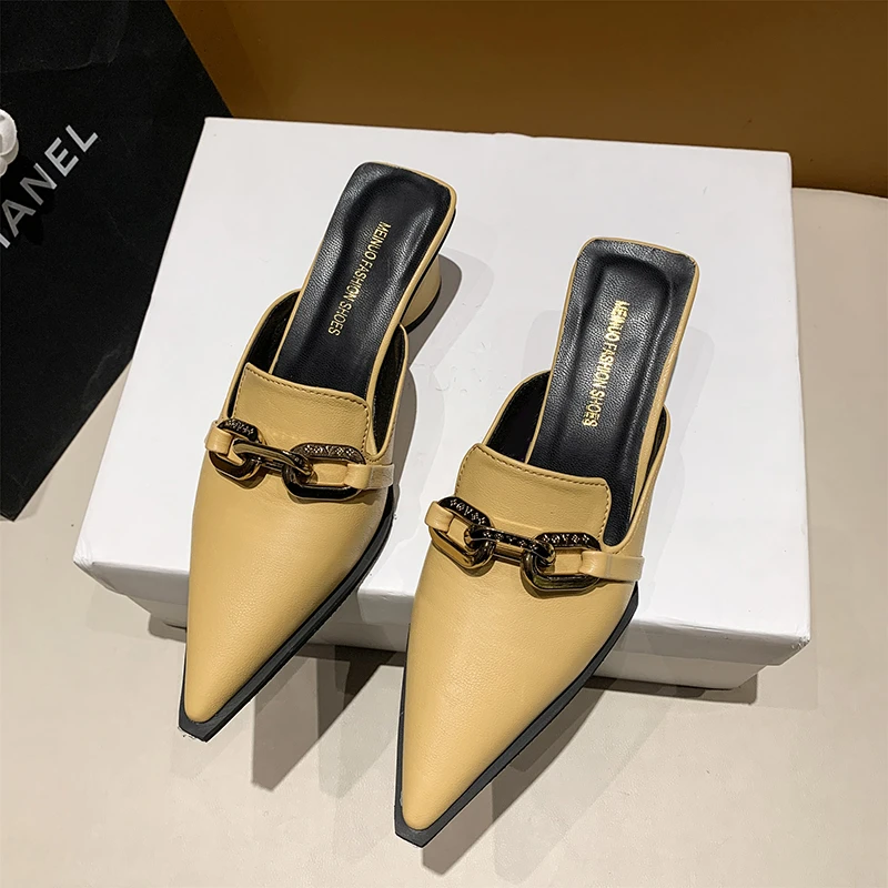 2022 Summer Luxury Women Pantofole Nere Con Tacco Alto Close Toe Block Heels Mules Designer Slip On Mocassini Slides Party Shoes