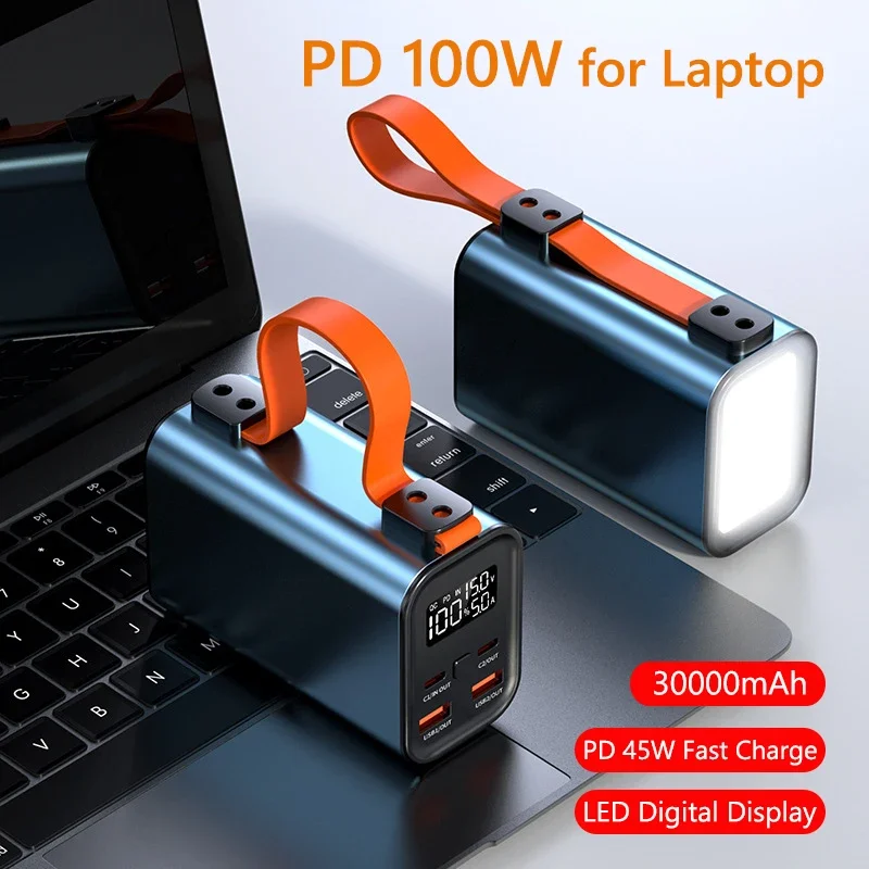Power Bank 30000Mah 100W Usb C Pd Powerbank A Ricarica Rapida Bidirezionale Per Iphone 14 Xiaomi Huawei Samsung Notebook Laptop Powerbank