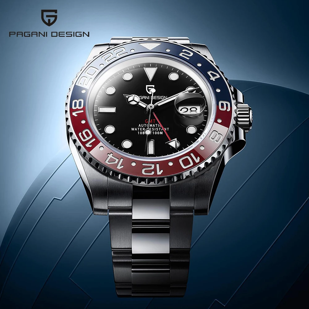 Pagani Design Top Brand Gmt Watches Men'S Luxury Sapphire Automatic Mechanical Wristwatch 40Mm Stainless Steel Waterproof Watch