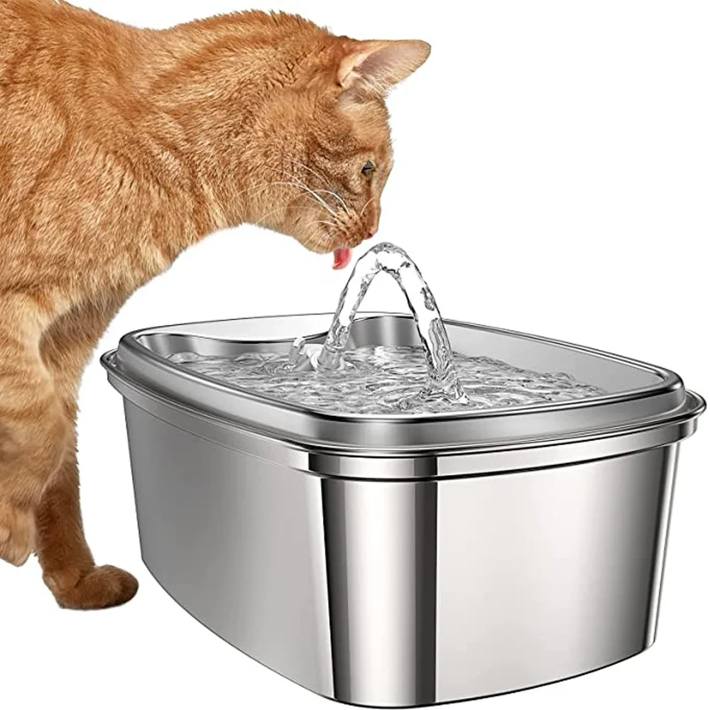 Fuente De Agua Para Gatos, Dispensador Automatico De Acero Inoxidable De 2L Para Mascotas, Con Bomba Silenciosa,