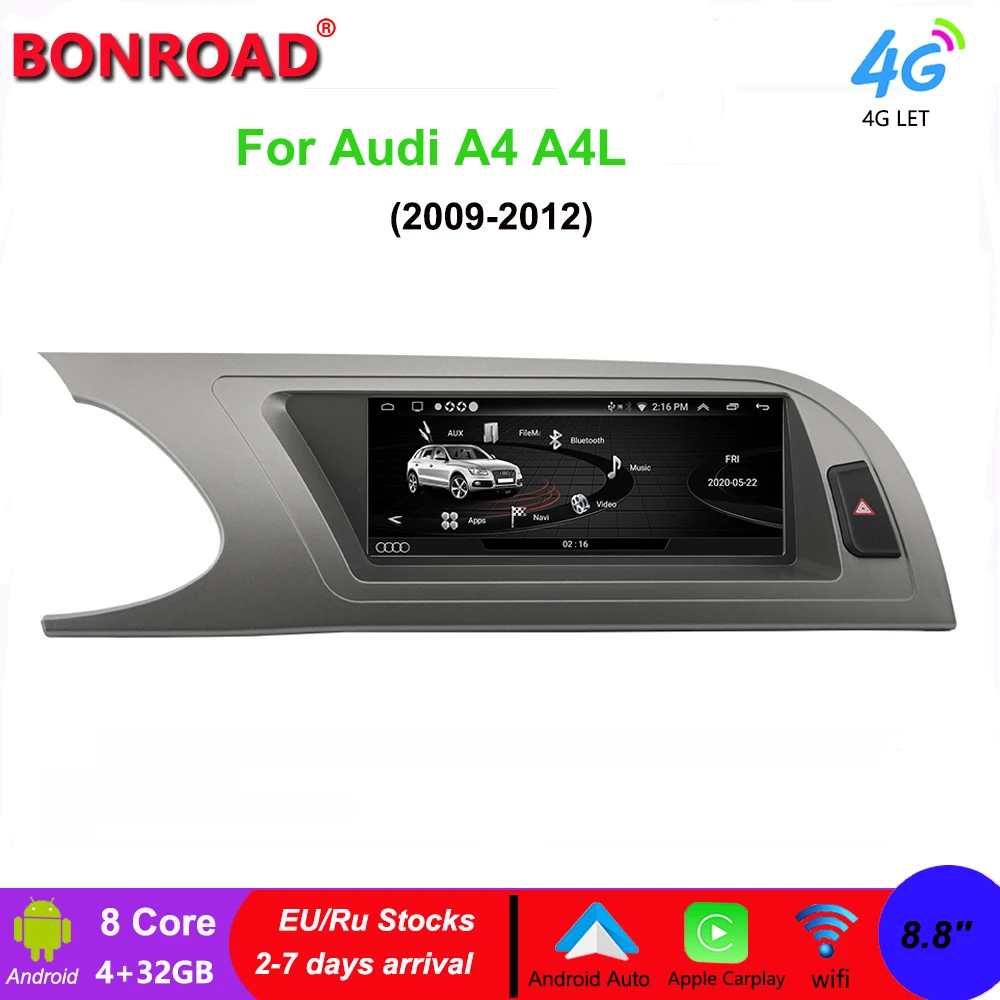 Bonroad Audi A4 8.8 "Schermo Ips Autoradio Android Per Audi A4 B8 2009-2012 Lettore Multimediale Automatico Wireless Carplay 4G Wifi Dsp