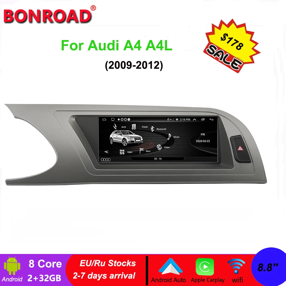 Bonroad Audi A4 8.8 "Oem Style Screen Autoradio Android Per Audi A4 B8 2009-2012 Auto Multimedia Player Carplay Wifi Dsp Headset