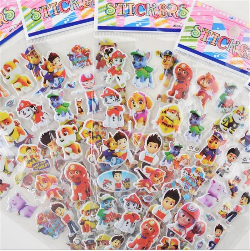 12Pcs Paw Patrol 3D Cartoon Stickers Cute Bubble Anime Macerie Paste Addensare L'Adesivo Ricompensa Giocattoli Per Bambini Regali