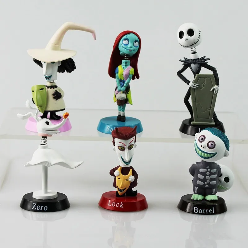 6Pcs Nightmare Before Christmas Jack Skellington / Freddy Krueger Bobble Head Doll Pvc Action Figure Collection Model Toy