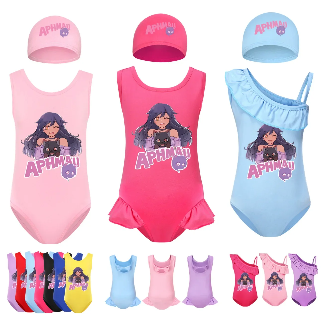 2-14Years Aphmau Swimwear Kids 2024 Summer Body Toddler Girls Costume Intero Bambini Ruffle Costume Da Bagno Girl Beachwear