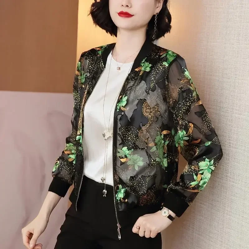 Green Flower Cassettiera Protezione Solare Abbigliamento Donna Primavera Estate Cerniera Giacca Da Baseball Cappotto Outwear Giacca Moda Donna V13
