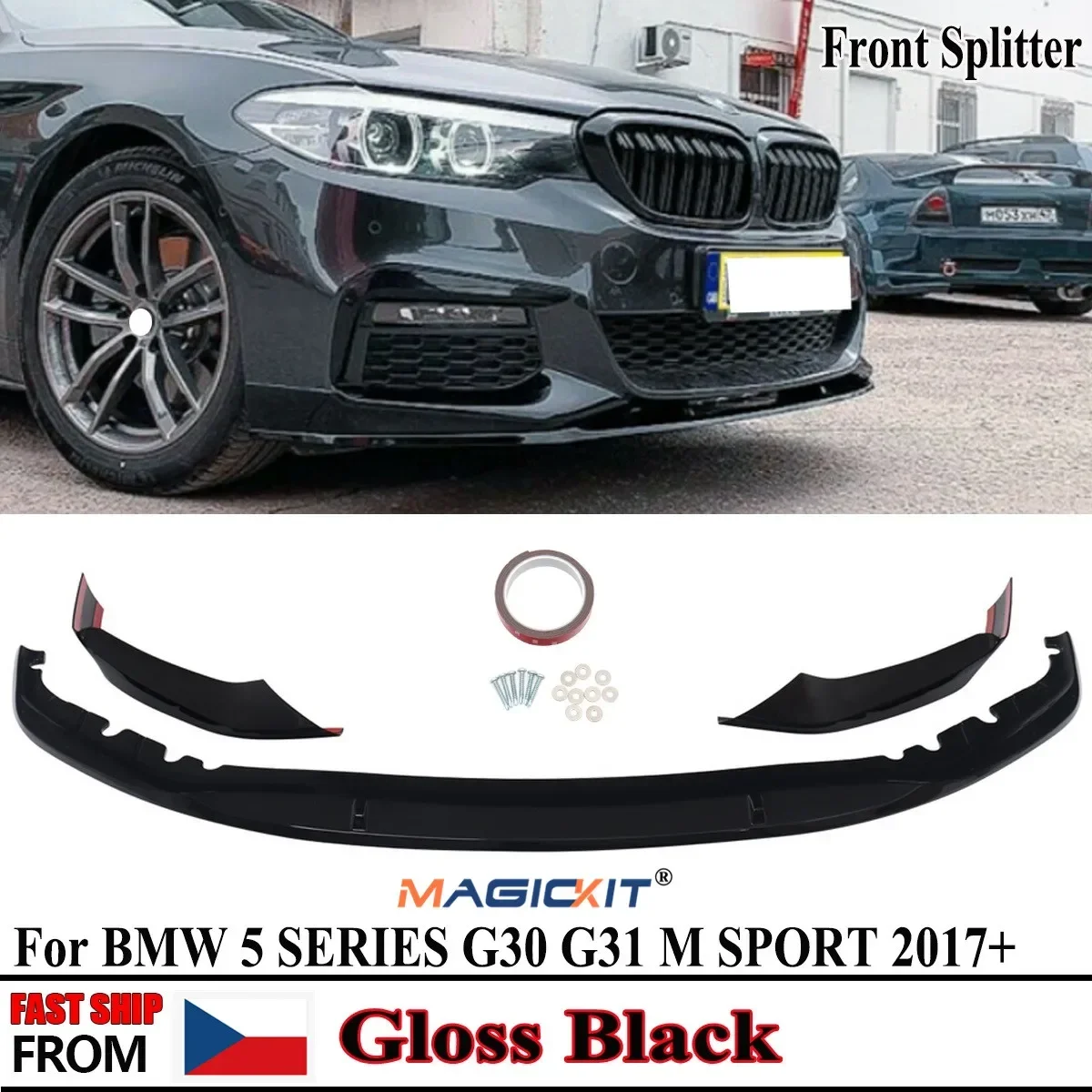 Magickit M Performance Spoiler Anteriore Splitter Gloss Black Lip Adatto Per Bmw G30 G31 M-Sport