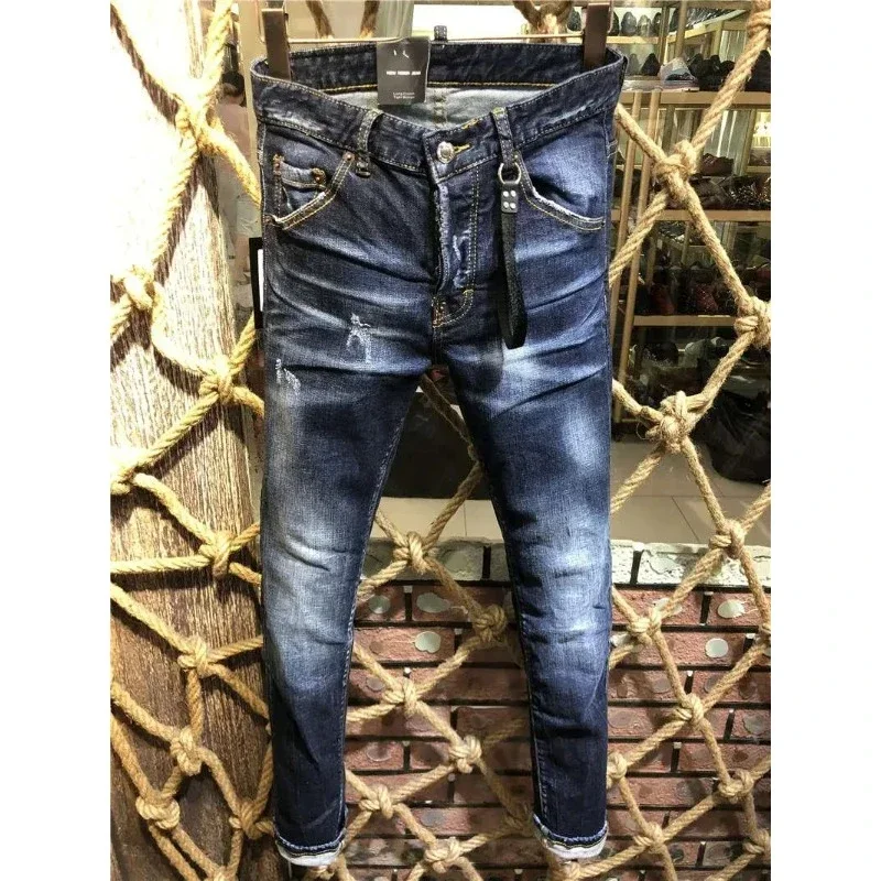 Hot 2024 Jeans Da Uomo Di Alta Qualità Distressed Moto Biker Pieghettato Skinny Slim Strappato Dsq2 Jogger Per Uomo Slim Fit Jeans Top