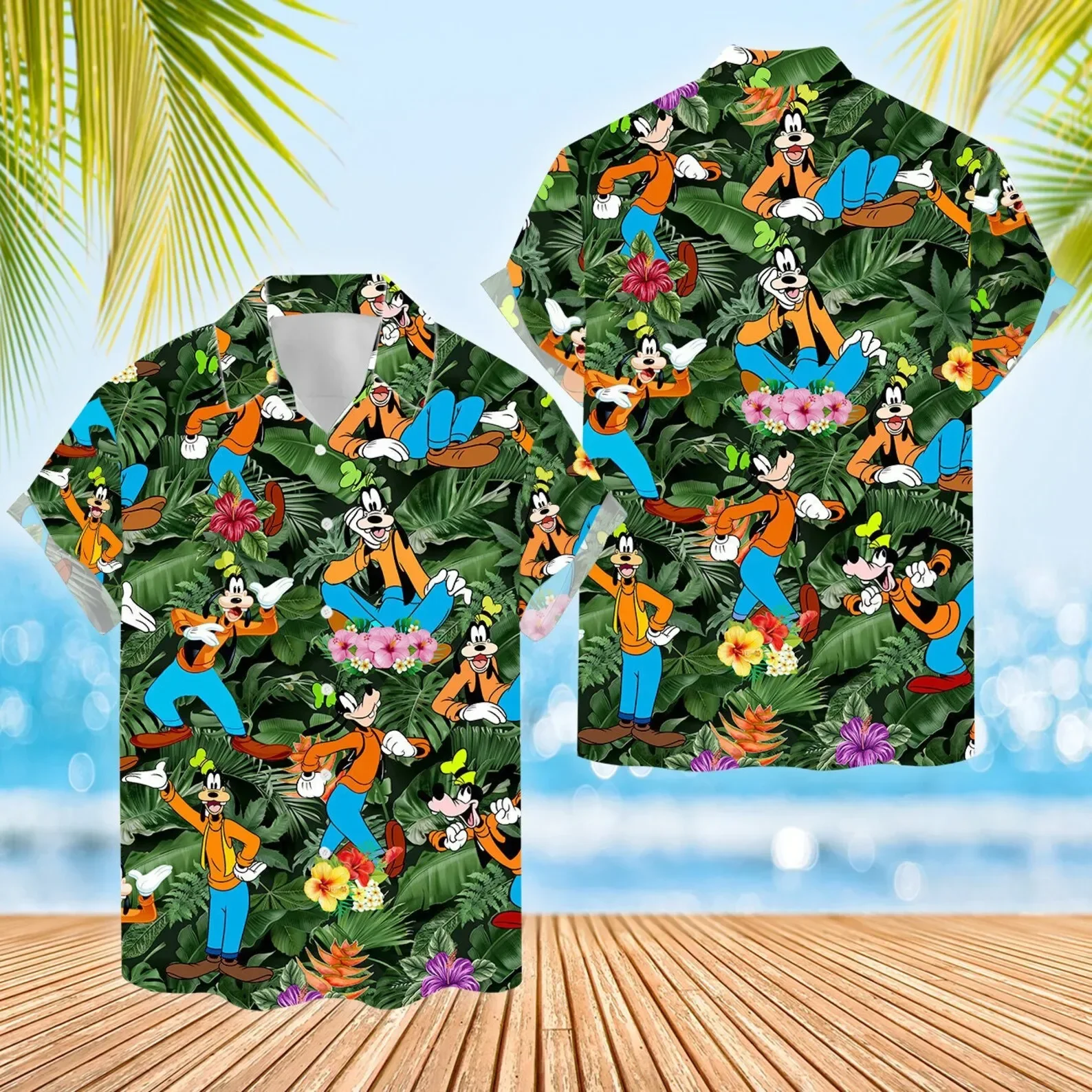 Disney Goofy Camicie Hawaiane Per Cani Camicie Abbottonate Moda Uomo Camicie A Maniche Corte Hawaiane Camicie Da Spiaggia Casual Harajuku Top