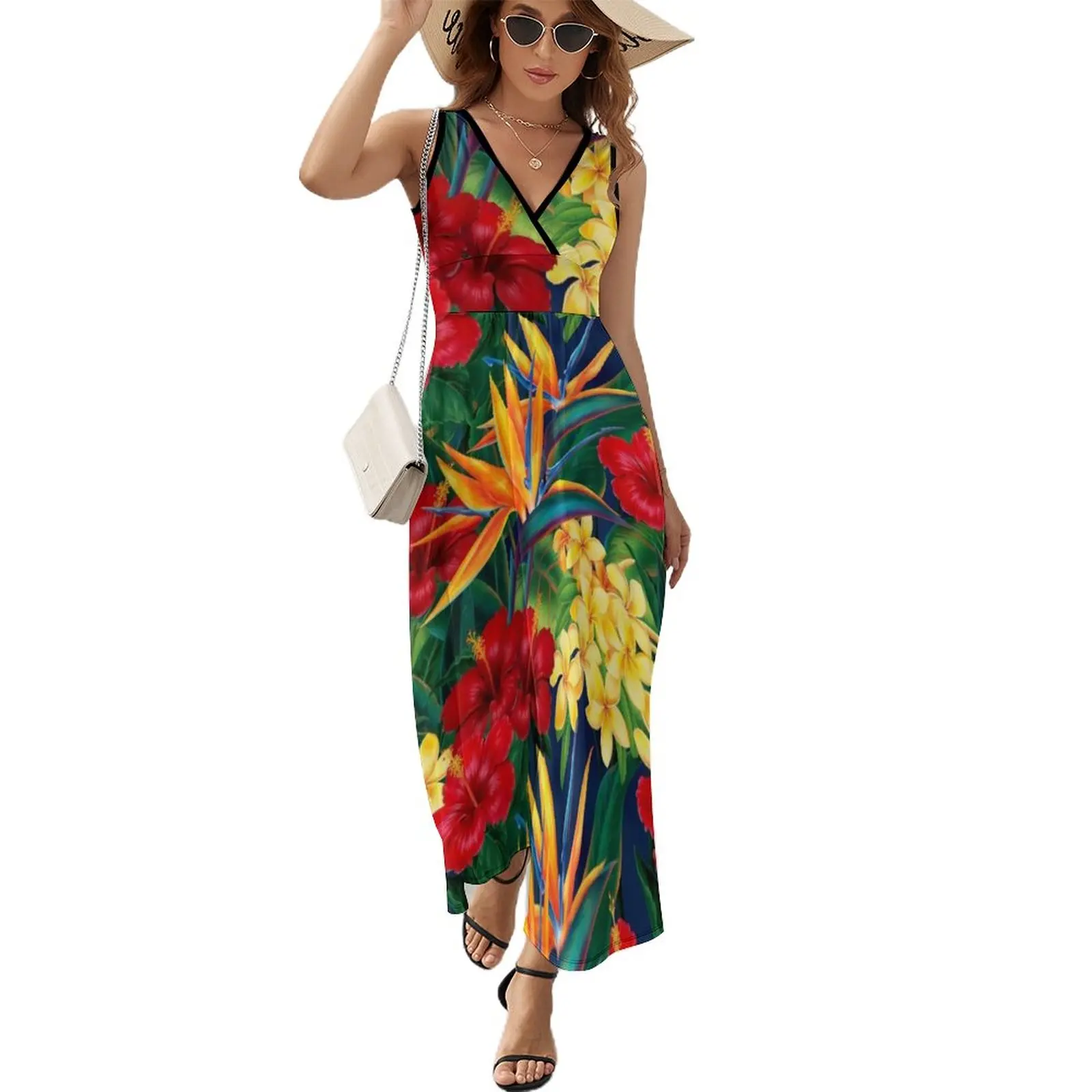 Tropical Paradise Hawaiian Birds Of Paradise Illustrazione Abito Senza Maniche Abbigliamento Abiti