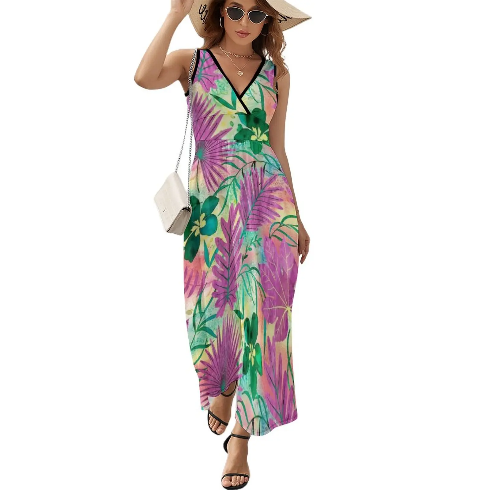 Nalani Hawaiian Tropical Garden-Abito Senza Maniche Fucsia Eleganti Completi Da Donna Abiti Da Donna Abito Lungo Donna Estate