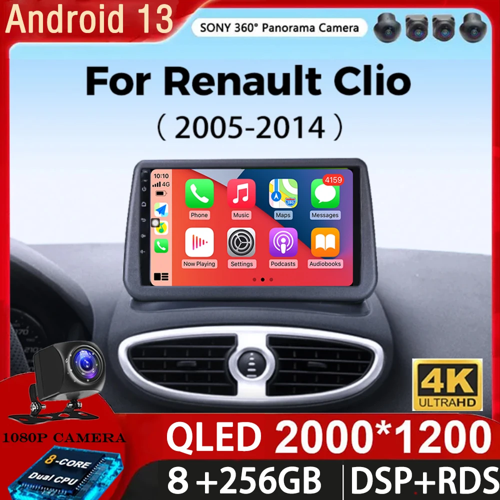 Android 13 Carplay Autoradio Per Renault Clio 3 Clio 3 2005 2006 2007 - 2014 Navigazione Gps Lettore Multimediale Wifi + 4G Stereo Bt