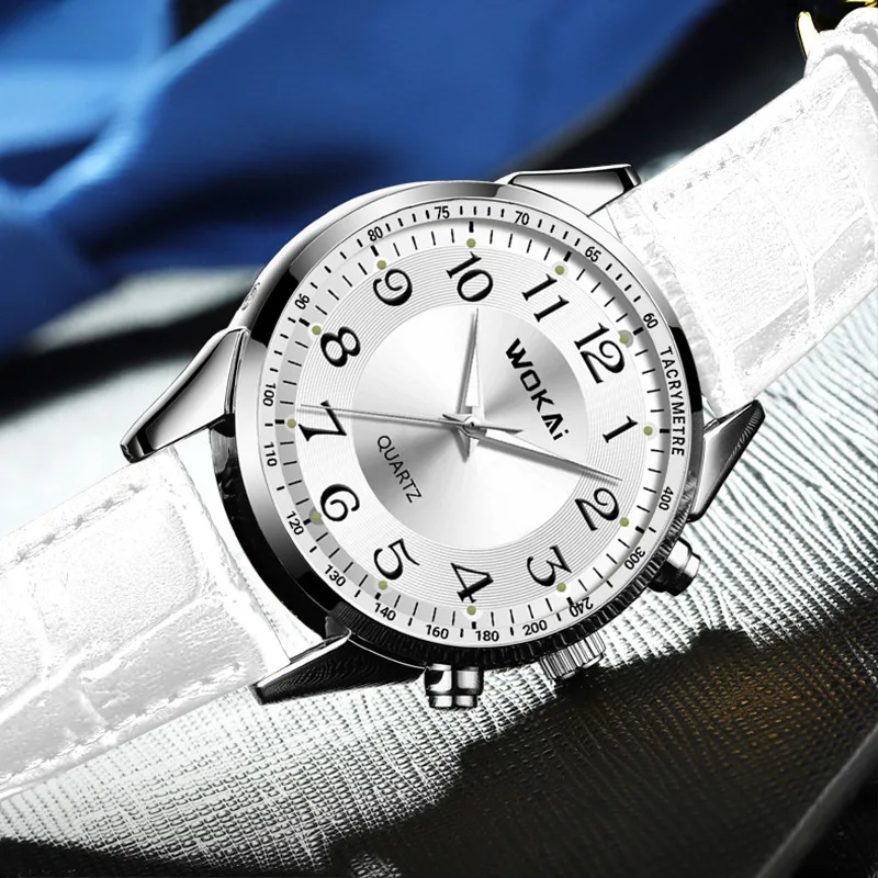 2023 Vendita Calda Wokai Orologi Da Uomo Top Brand Luxury Casual Sports Orologi Bianchi Cinturino In Pelle Orologi Da Polso Al Quarzo Da Uomo Prezzo B