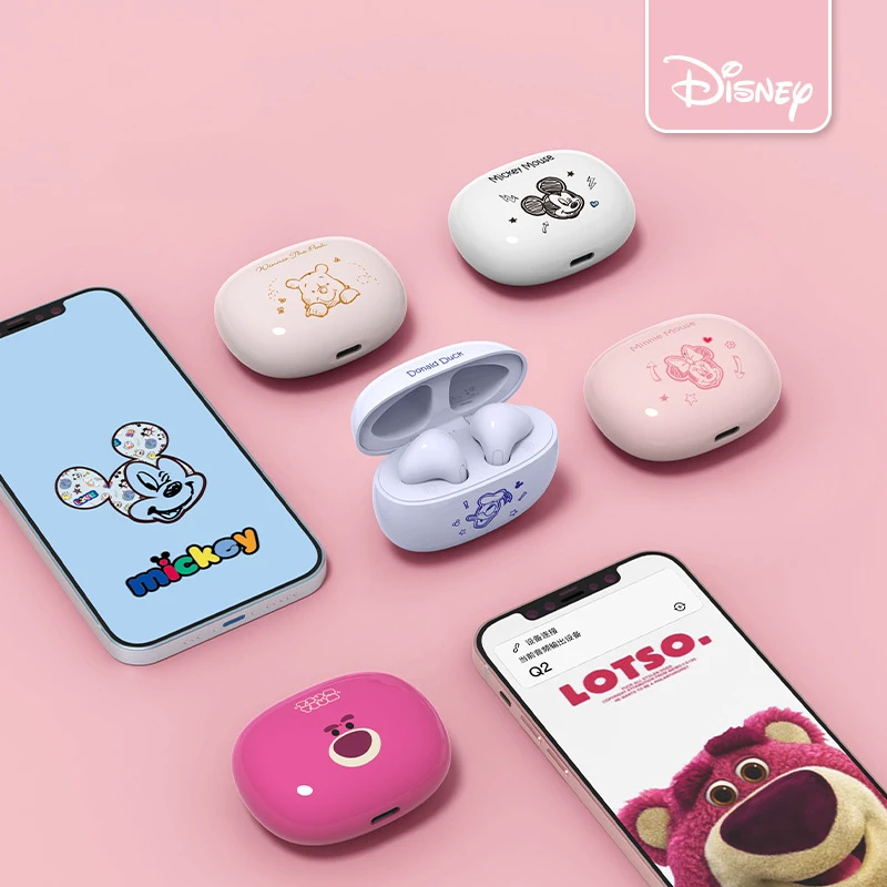 Disney Cartoon Kawaii Lotso Pooh Bear Minnie Mini Cute Noise Cancelling Music Sports Q2 True Wireless Bluetooth Headphones