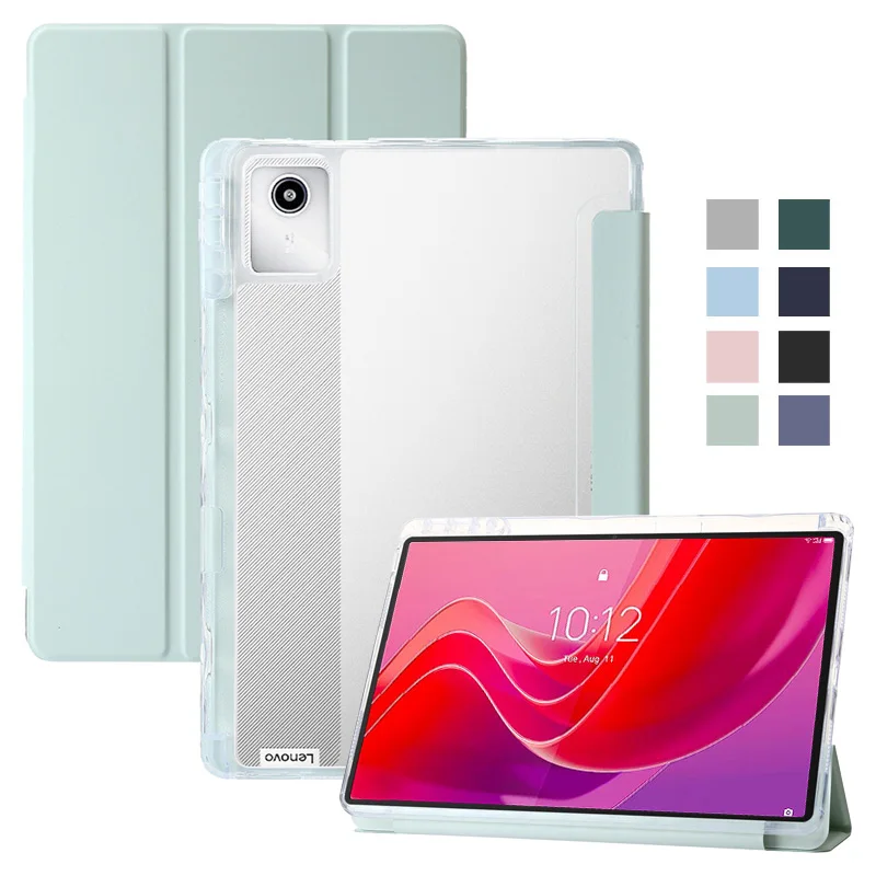 Per Lenovo M11 Custodia Con Portapenne Trifold Pu Leather Acrilico Cover Rigida Posteriore Trasparente Per Lenovo Tab M11 Xiaoxinpad 2024 Case 11"