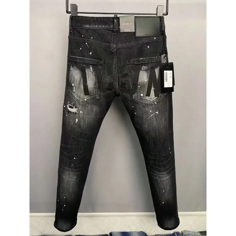 Hot Special Quality Luxury Mens Stretch Strappato Skinny Biker Jeans Neri Uomo Icon Letter Pencil Pants Skinny Dsq2 Jeans Pantaloni Top
