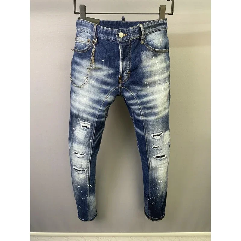Hot Special Patch Ripped Dsq2 Jeans Uomo Slim Fit Designer Pantaloni In Denim Lavato Uomo Hip Hop Dj Party D2 Jeans Punk Rock Pants To