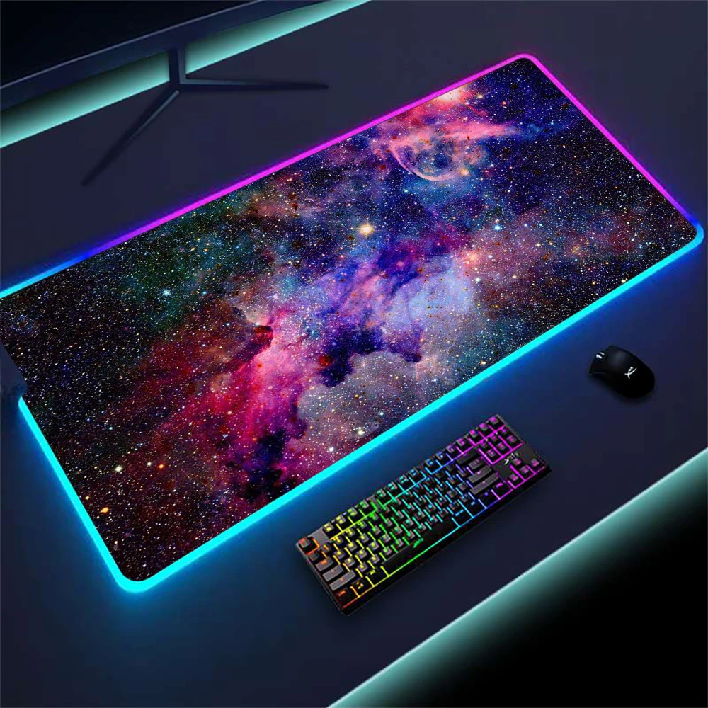 Led Mousepad Rgb Design Universe Tappeto Luminoso Tappetino Per Tastiera Starfield Galaxy Accessori Per Pc Desktop Via Lattea Configurazione Di Gioco