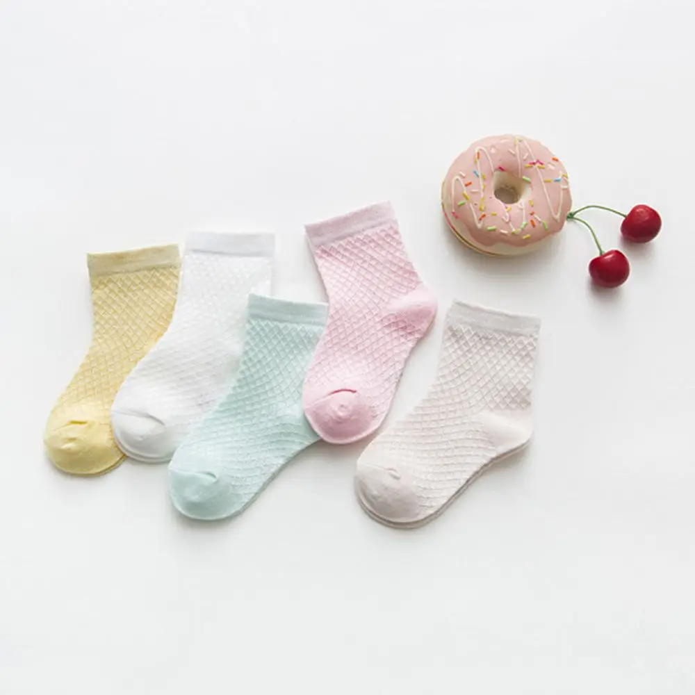 5Pairs/Lot Jacquard Solid Colorful Cute Cotton Baby Socks Toddler Baby Socks Mesh Sock Kids Sock