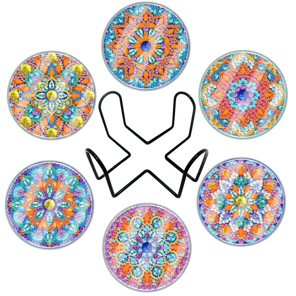 6Pcs Diamond Dot Art Sottobicchieri Classic Mandala Kit Di Pittura Diamante Fai Da Te Modern Animal Cartoon Waterproof Holiday Christmas
