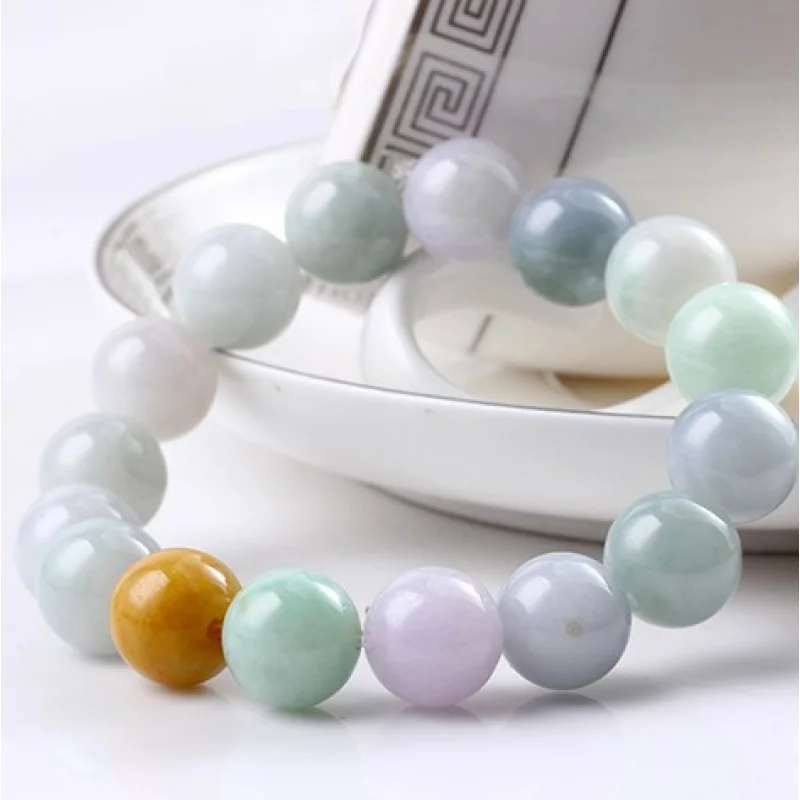 Myanmar Tricolore Waxy Ball Bracciale Uomo E Donna Coppia Jade Fu Lu Shou Elegante