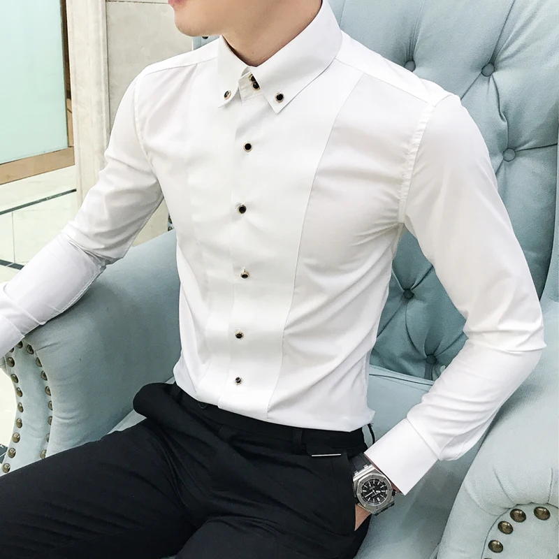Camicie Da Uomo Camicie Eleganti A Maniche Lunghe Nuovissime Di Lusso Per Uomo Abbigliamento Slim Fit Casual Camicie Da Uomo Camicie Formali Nero/Bian